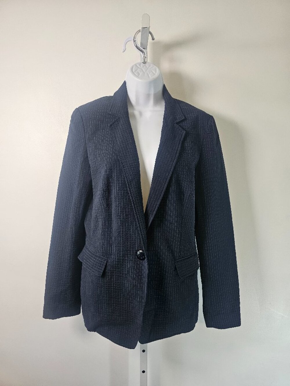 Lafayette Blazer Navy Blue Seersucker Pinstripe Preppy Office Casual 6